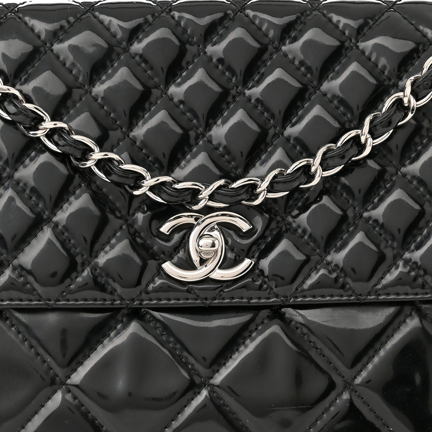 Vinyl Quilted In the Business Flap Bag Black
