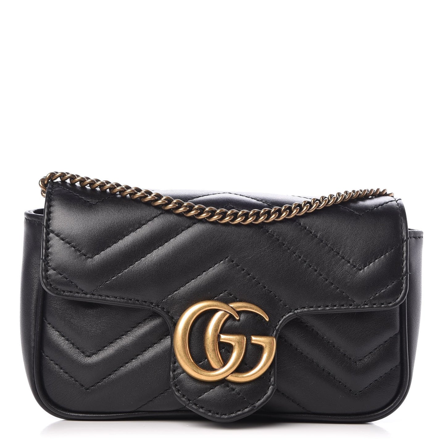 Calfskin Matelasse Super Mini GG Marmont Shoulder Bag Black