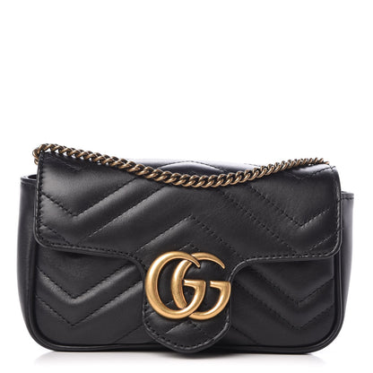 Gucci Calfskin Matelasse Super Mini GG Marmont Shoulder Bag Black 1 of 8