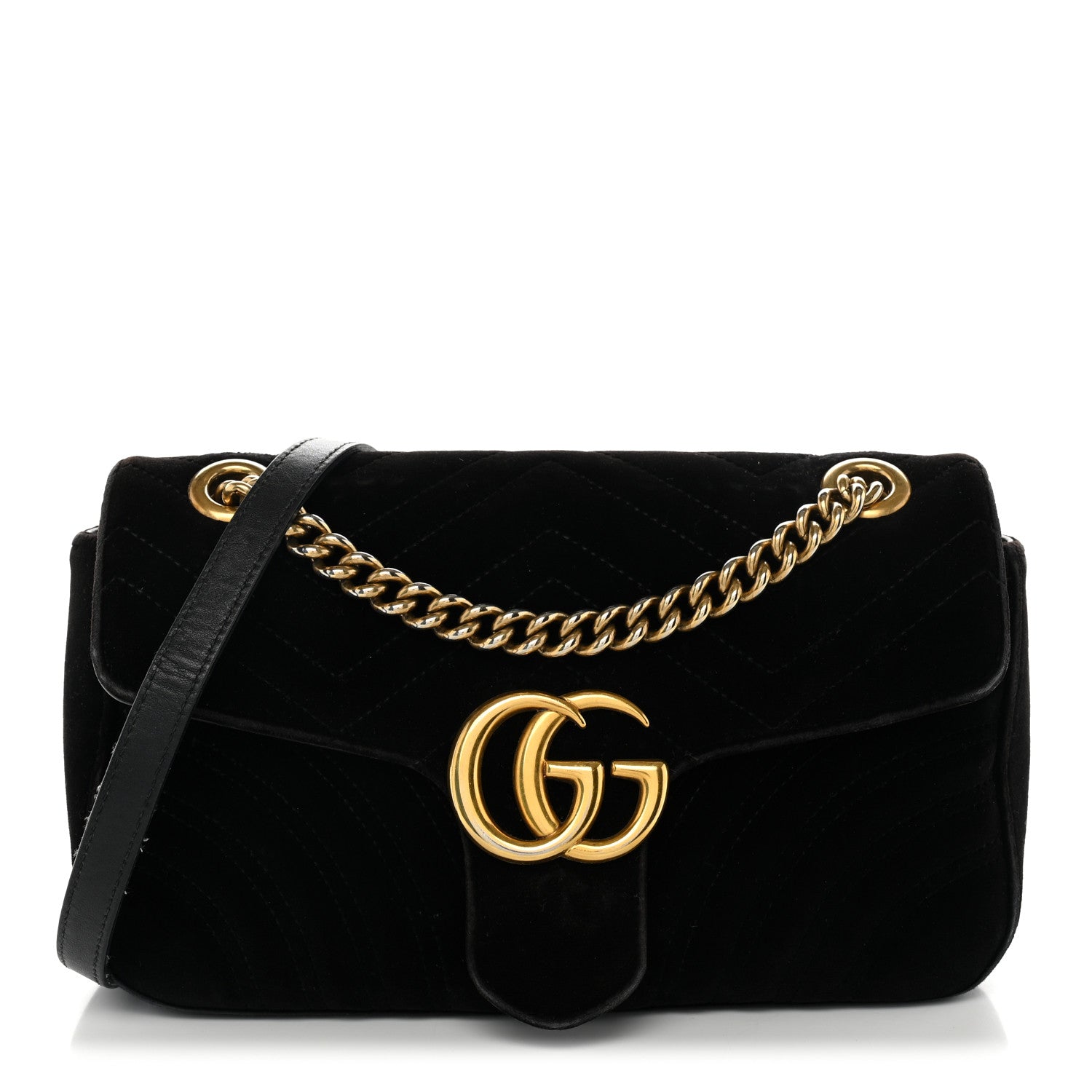 Gucci Velvet Matelasse Mini GG Marmont Shoulder Bag Black 1 of 12