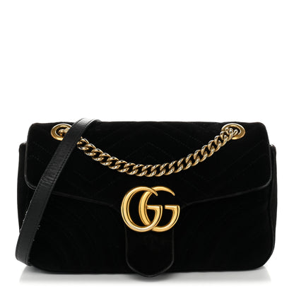 Gucci Velvet Matelasse Mini GG Marmont Shoulder Bag Black 1 of 12