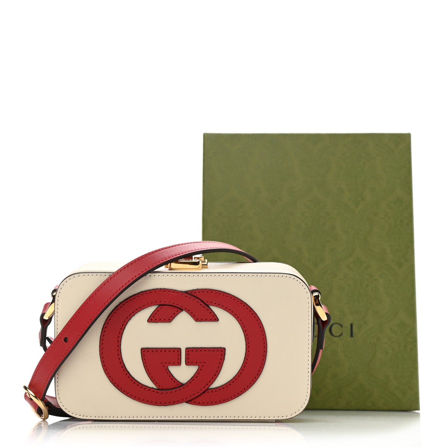 Vitello Eclipse Mini Interlocking G Shoulder Bag Mystic White Hibiscus Red