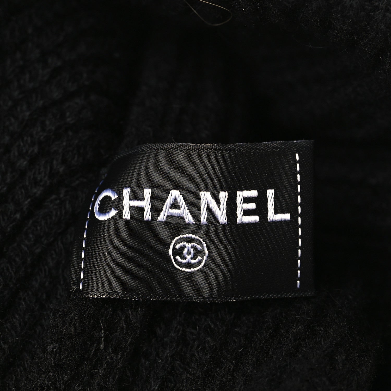 Chanel Cashmere Sequin Logo Beanie Hat Black Gold 3 of 3