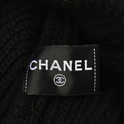 Chanel Cashmere Sequin Logo Beanie Hat Black Gold 3 of 3