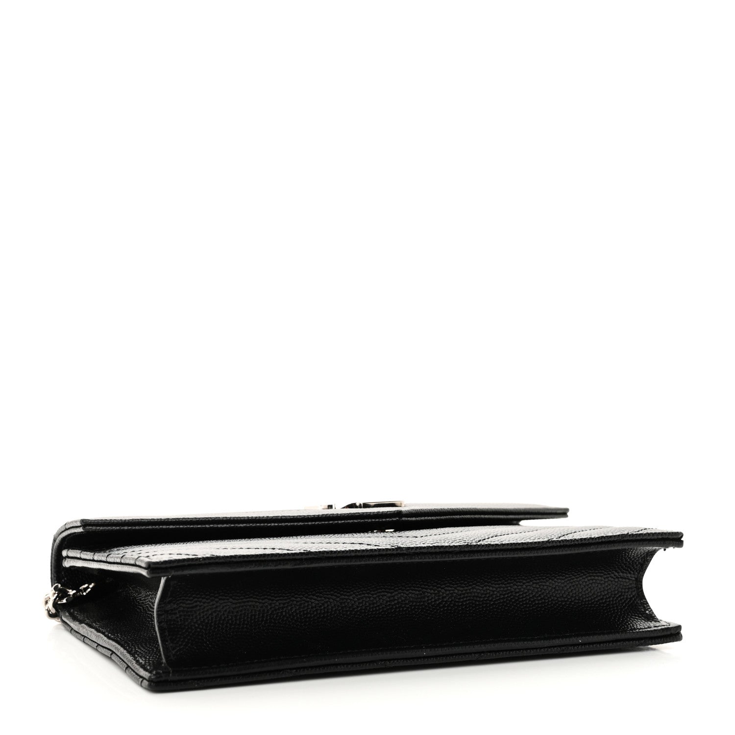 Saint Laurent Grain De Poudre Matelasse Chevron Monogram Envelope Chain Wallet Black 4 of 10