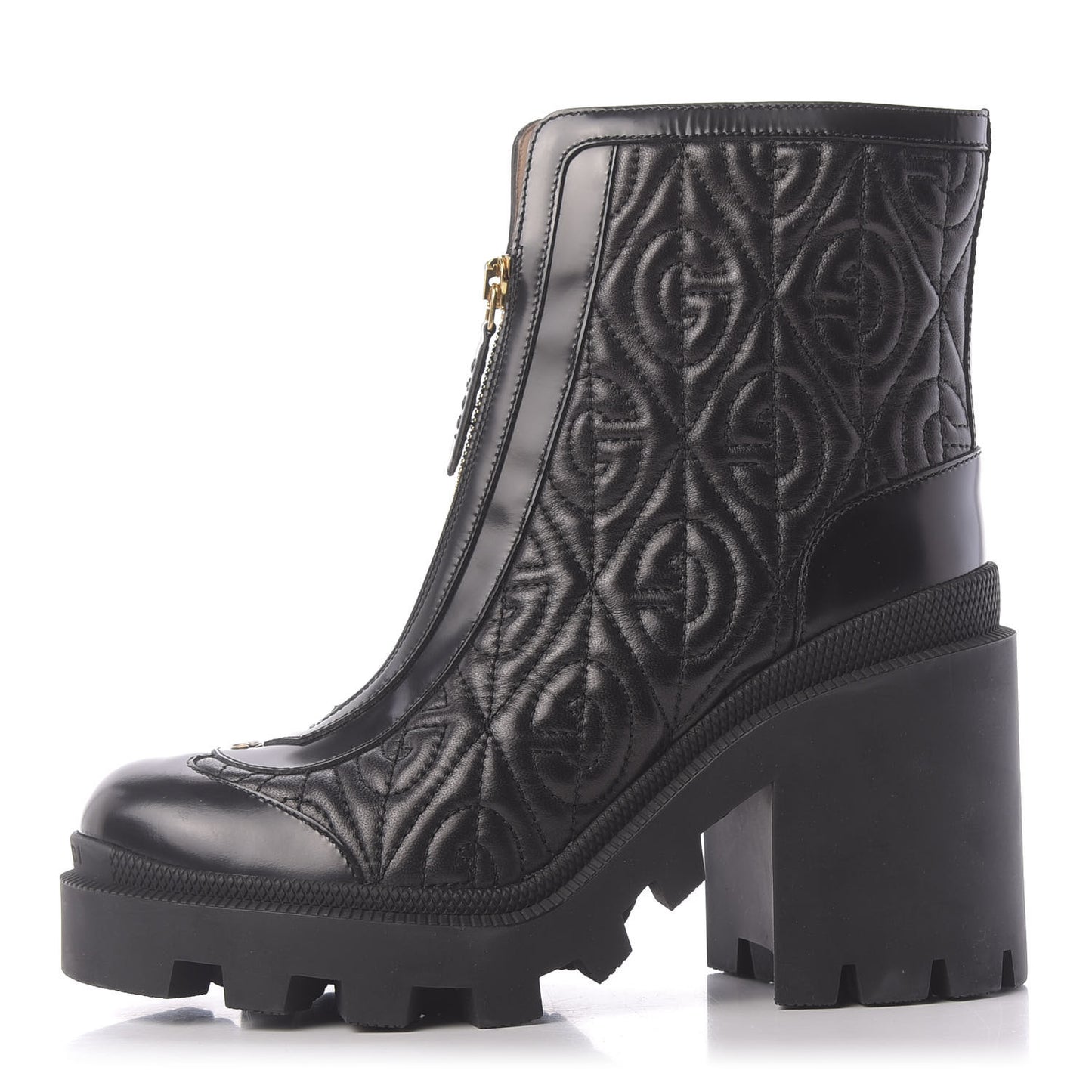 Calfskin Nappa Rhombus Quilted Trip Ankle Boots 36.5 Black