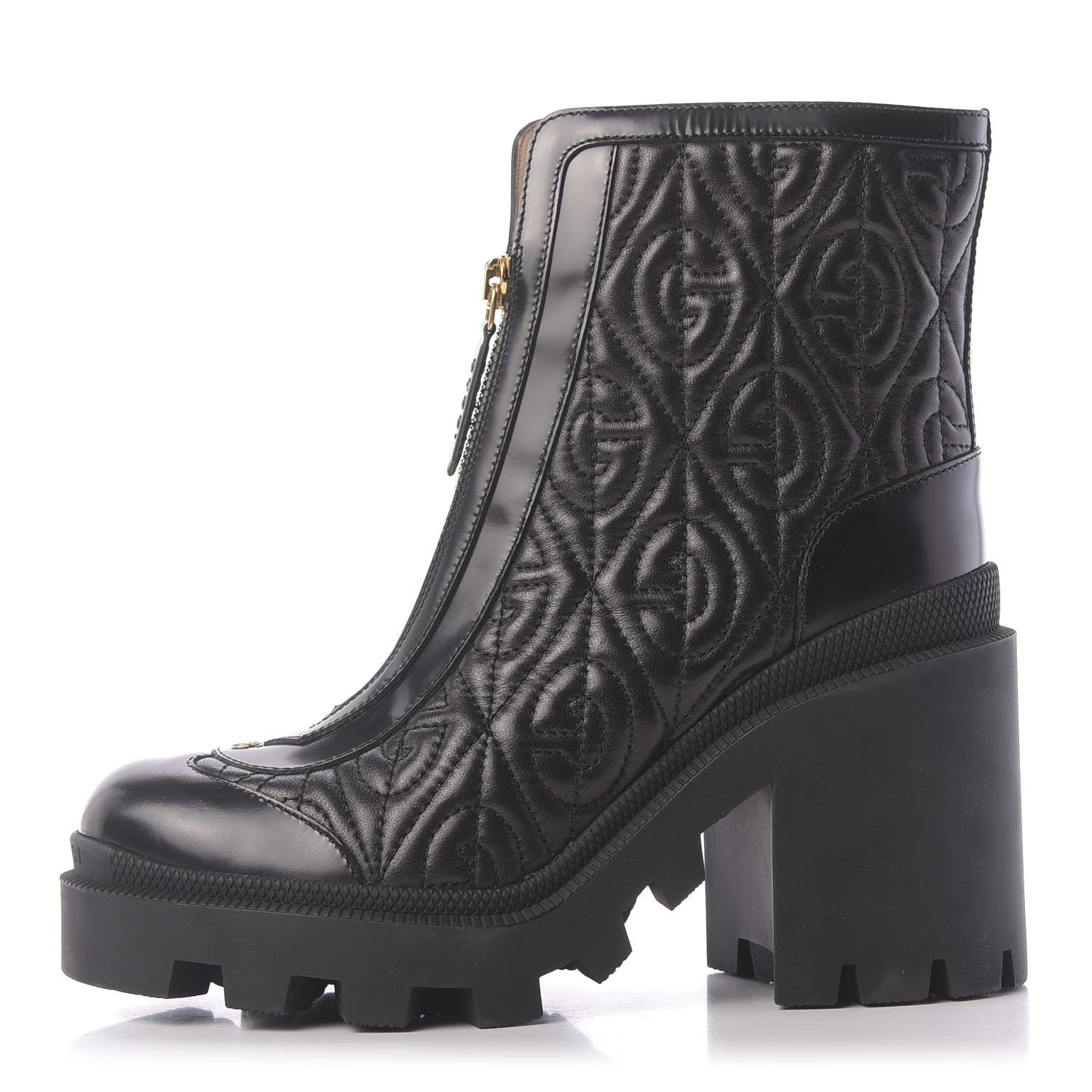 Gucci Calfskin Nappa Rhombus Quilted Trip Ankle Boots 36.5 Black 1 of 12