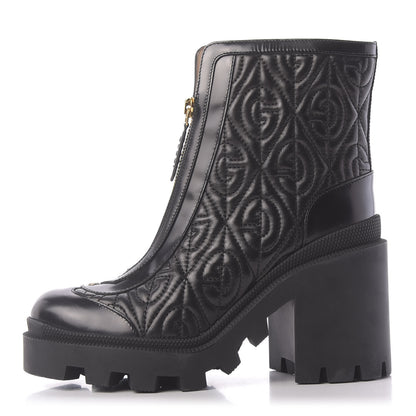 Gucci Calfskin Nappa Rhombus Quilted Trip Ankle Boots 36.5 Black 1 of 12