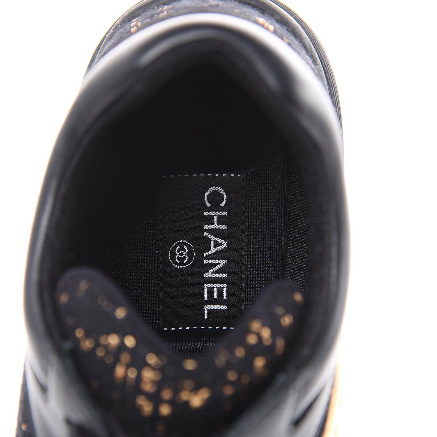 Chanel Suede Tweed CC Sneakers 38.5 Black Gold 6 of 8