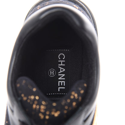 Chanel Suede Tweed CC Sneakers 38.5 Black Gold 6 of 8