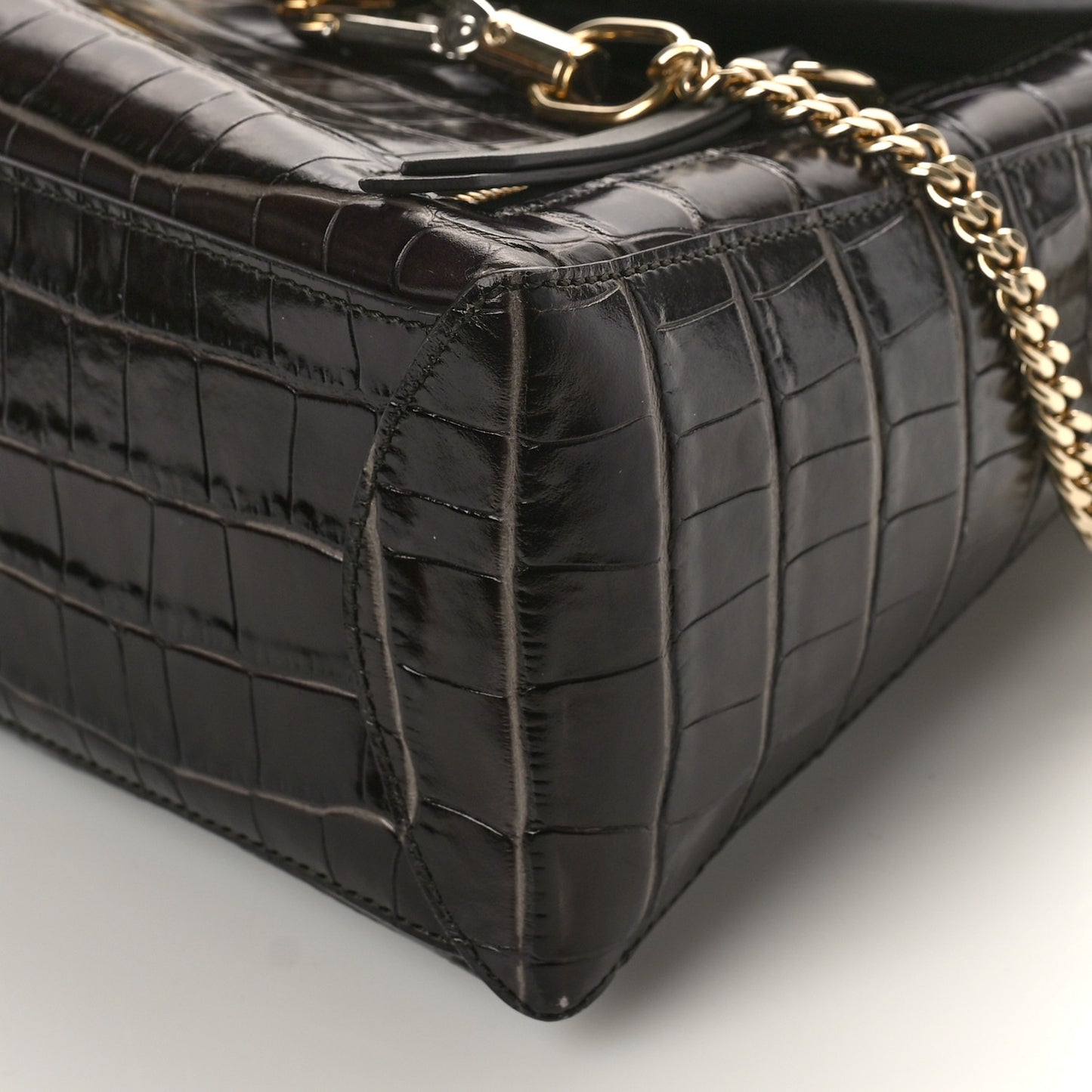 Calfskin Crocodile Embossed Small Faye Day Shoulder Bag Profound Brown