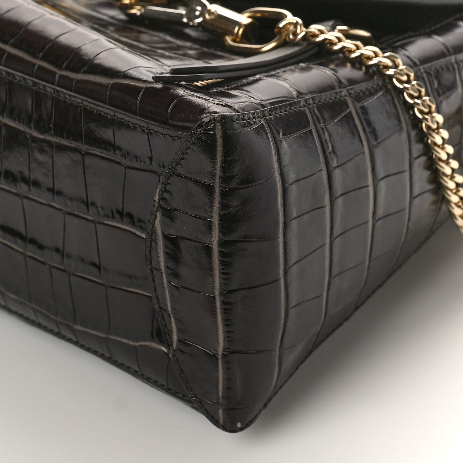 Chloe Calfskin Crocodile Embossed Small Faye Day Shoulder Bag Profound Brown 8 of 8