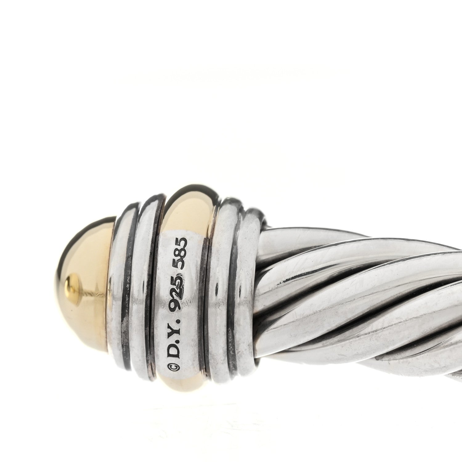 David Yurman Sterling Silver 14K Yellow Gold 10mm Cable Classics Hinged Bracelet 3 of 4