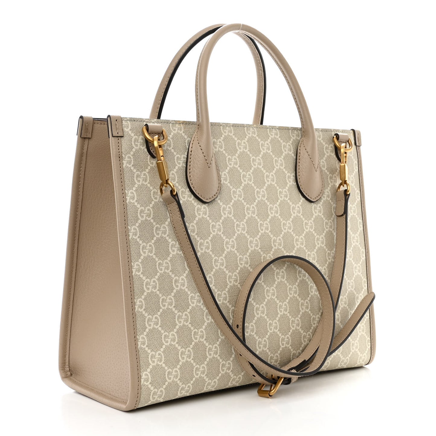 GG Supreme Monogram Textured Dollar Calfskin Small Retro Interlocking G Tote Bag Beige Mystic White Oatmeal