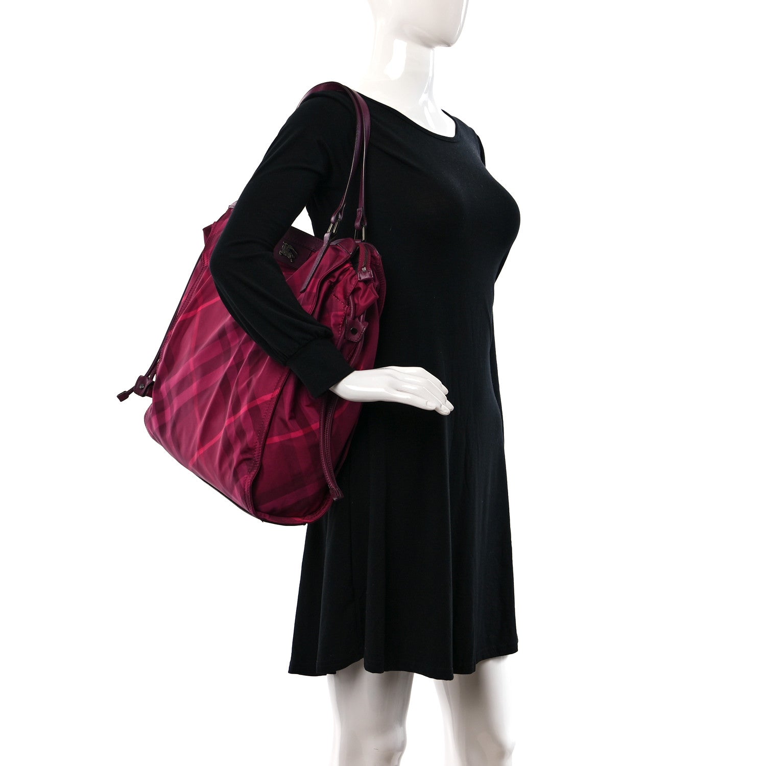Burberry Nylon Check Small Buckleigh Packable Tote Bright Burgundy 2 of 12