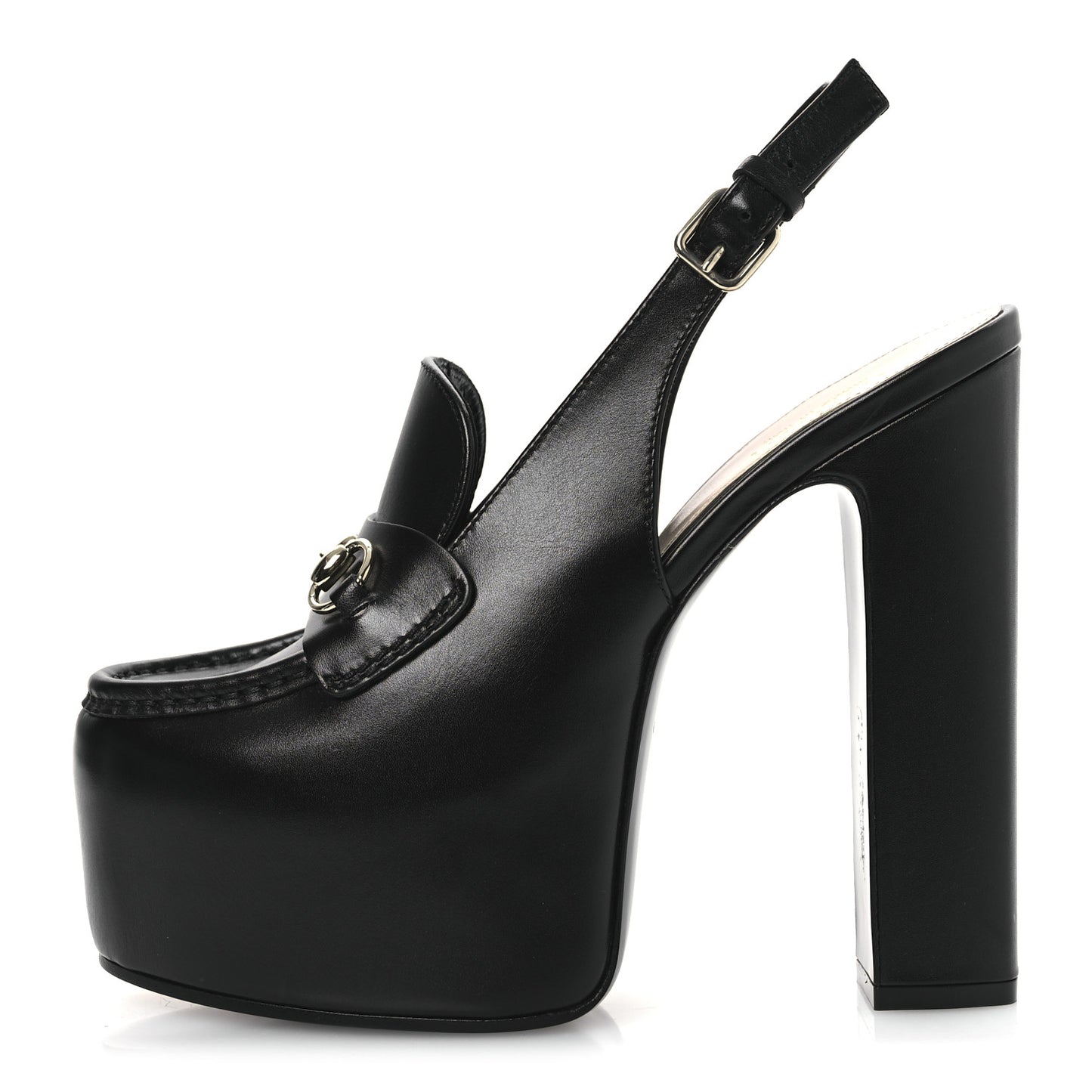 Calfskin Horsebit Platform 70/160mm Slingback Mules 37.5 Black