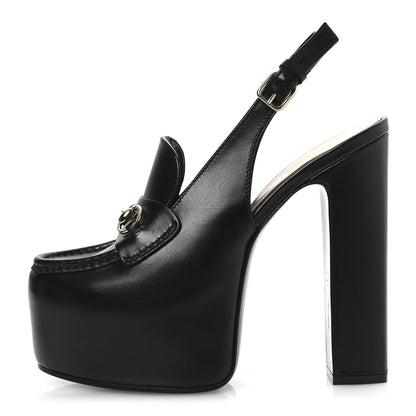 Gucci Calfskin Horsebit Platform 70/160mm Slingback Mules 37.5 Black 1 of 13