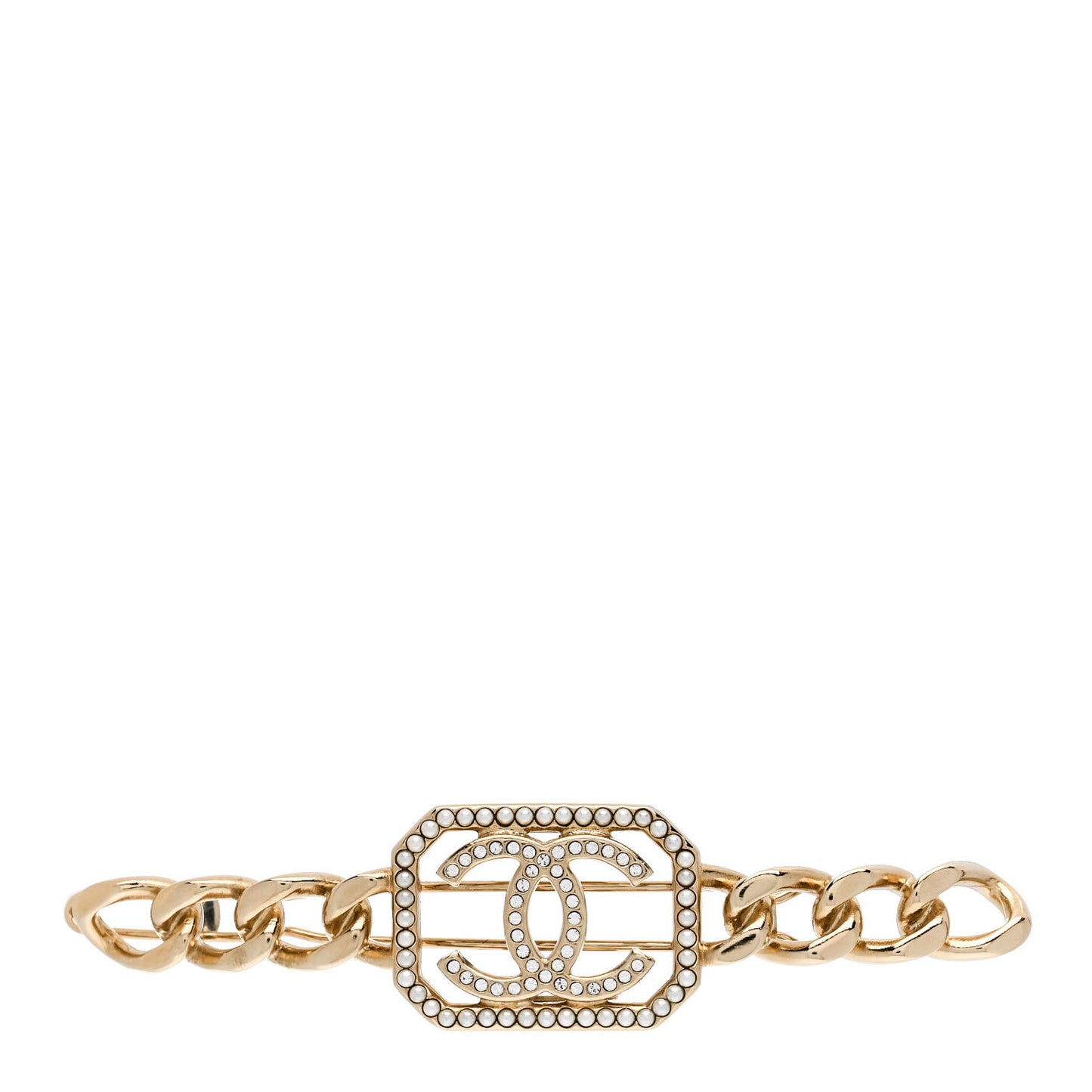 Crystal Chain CC Vendome Hair Clip Barrette Gold