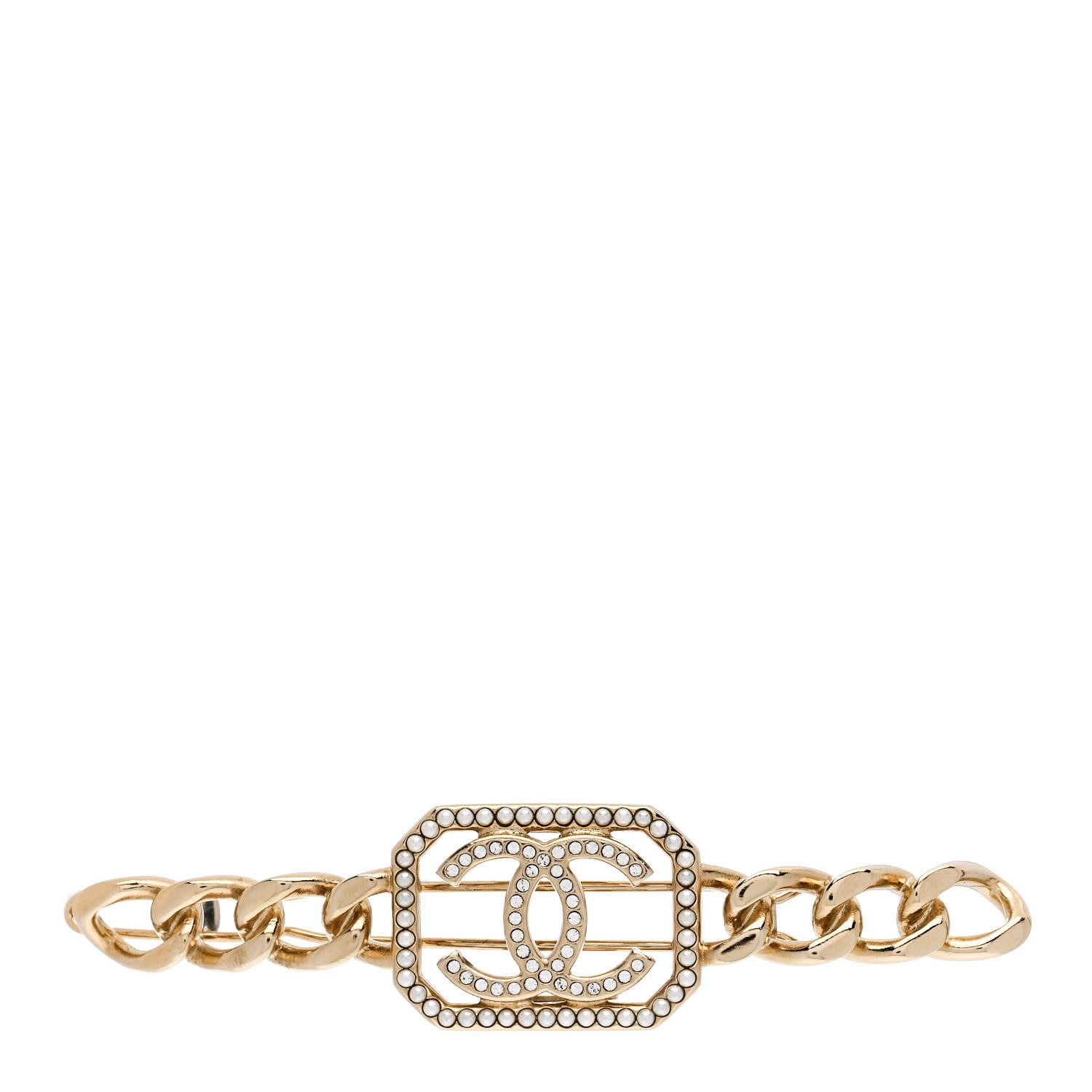 Chanel Crystal Chain CC Vendome Hair Clip Barrette Gold 1 of 4