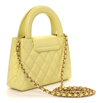 Chanel Shiny Aged Calfskin Quilted Nano Kelly Shopper Light Yellow 3 of 11