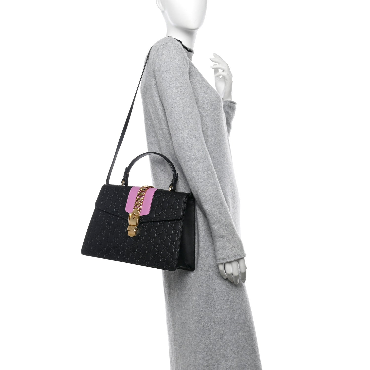 Gucci Guccissima Medium Sylvie Top Handle Bag Black Pink 2 of 16