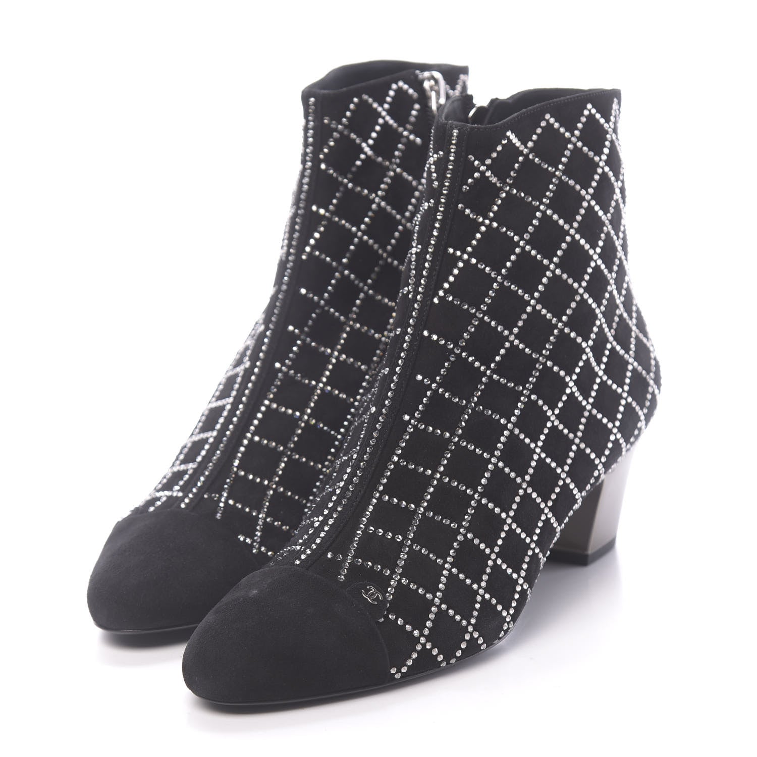 Chanel Kid Suede Strass Short Boots 39.5 Black 3 of 9