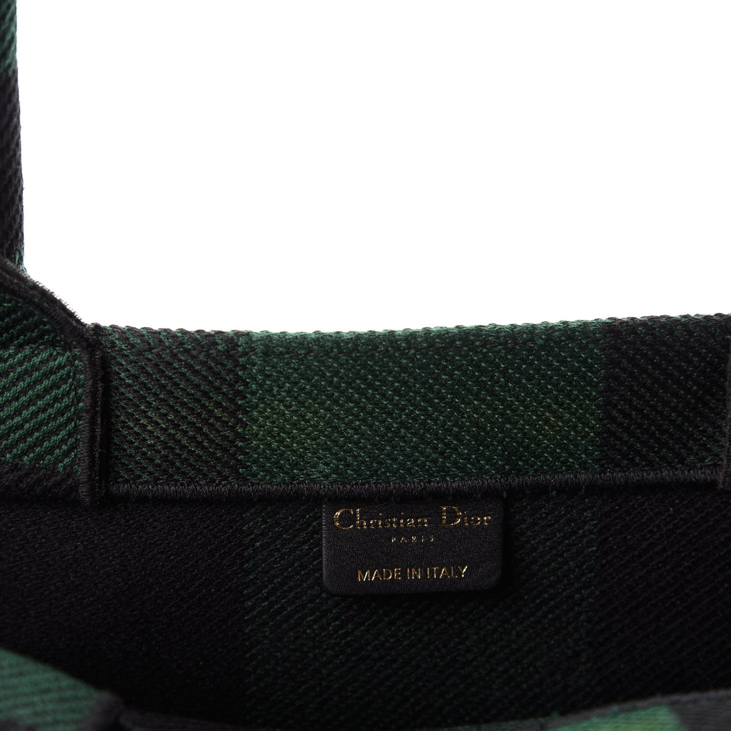 Canvas Embroidered Checkered Book Tote Black Green