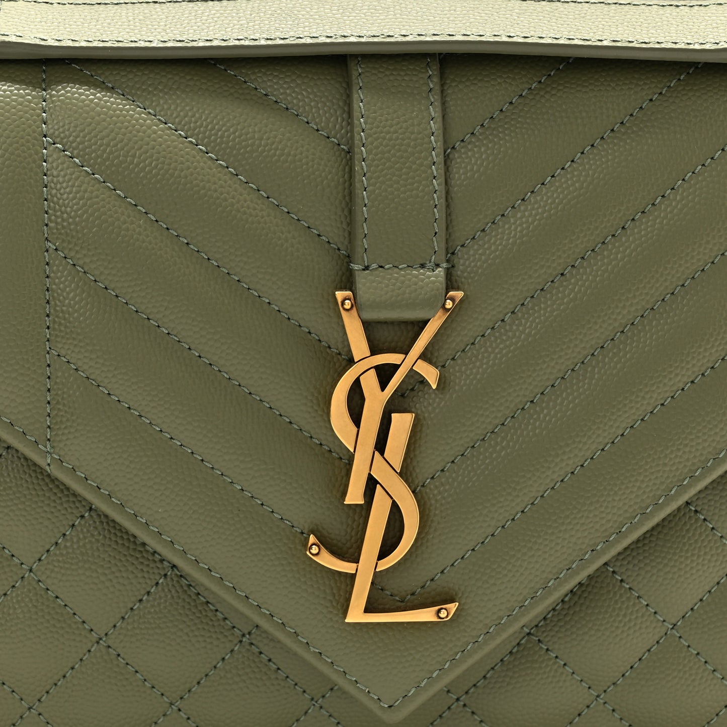 Grain De Poudre Textured Mixed Matelasse Triquilt Medium Monogram Satchel Light Sage