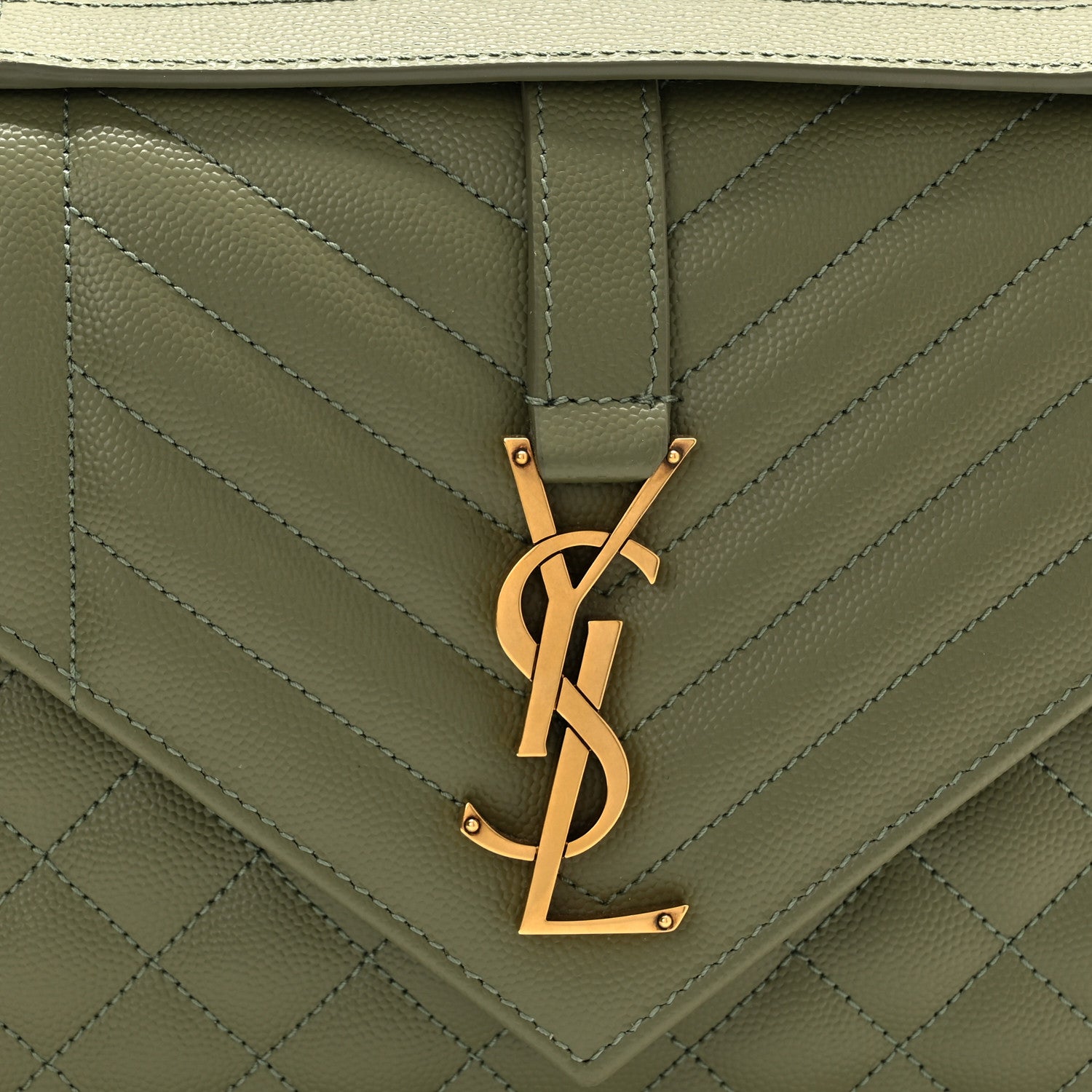 Saint Laurent Grain De Poudre Textured Mixed Matelasse Triquilt Medium Monogram Satchel Light Sage 8 of 10