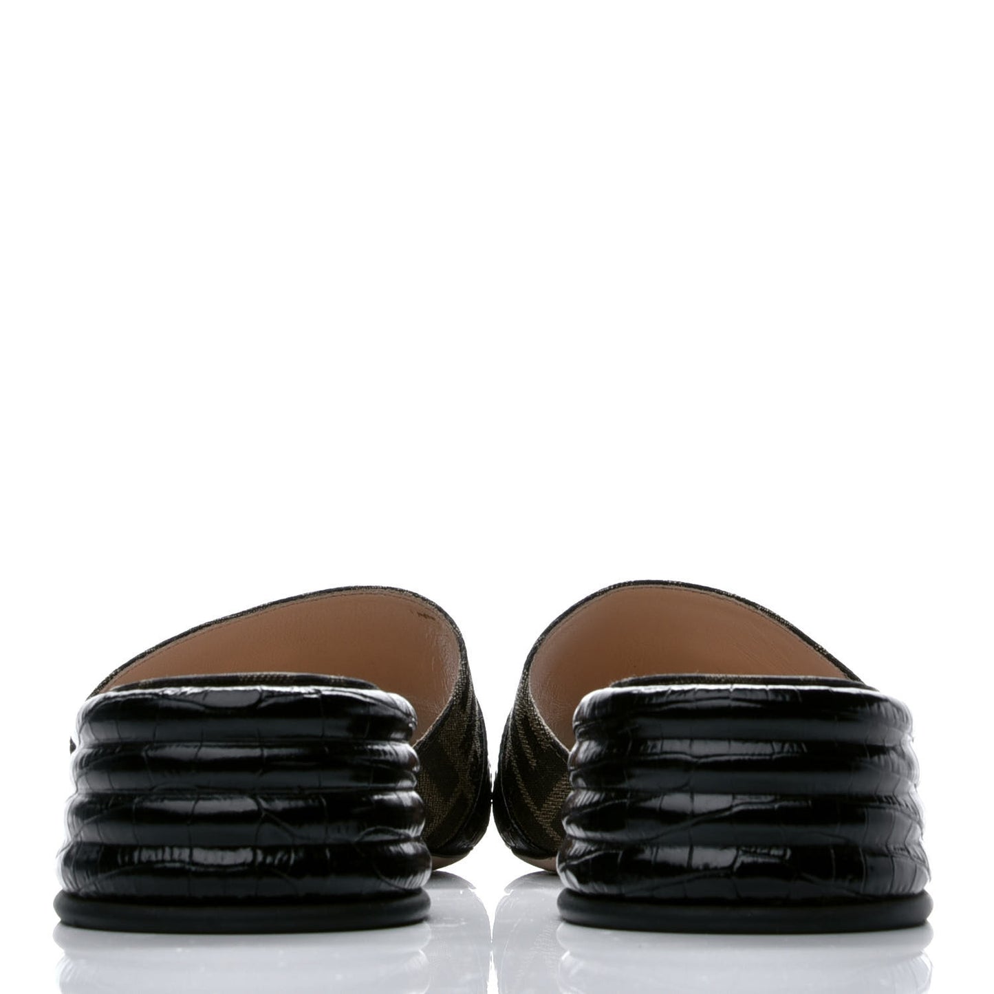 Jacquard Calfskin FF Crocodile Embossed Promenade Slide Sandals 39.5 Tobacco Moro Black