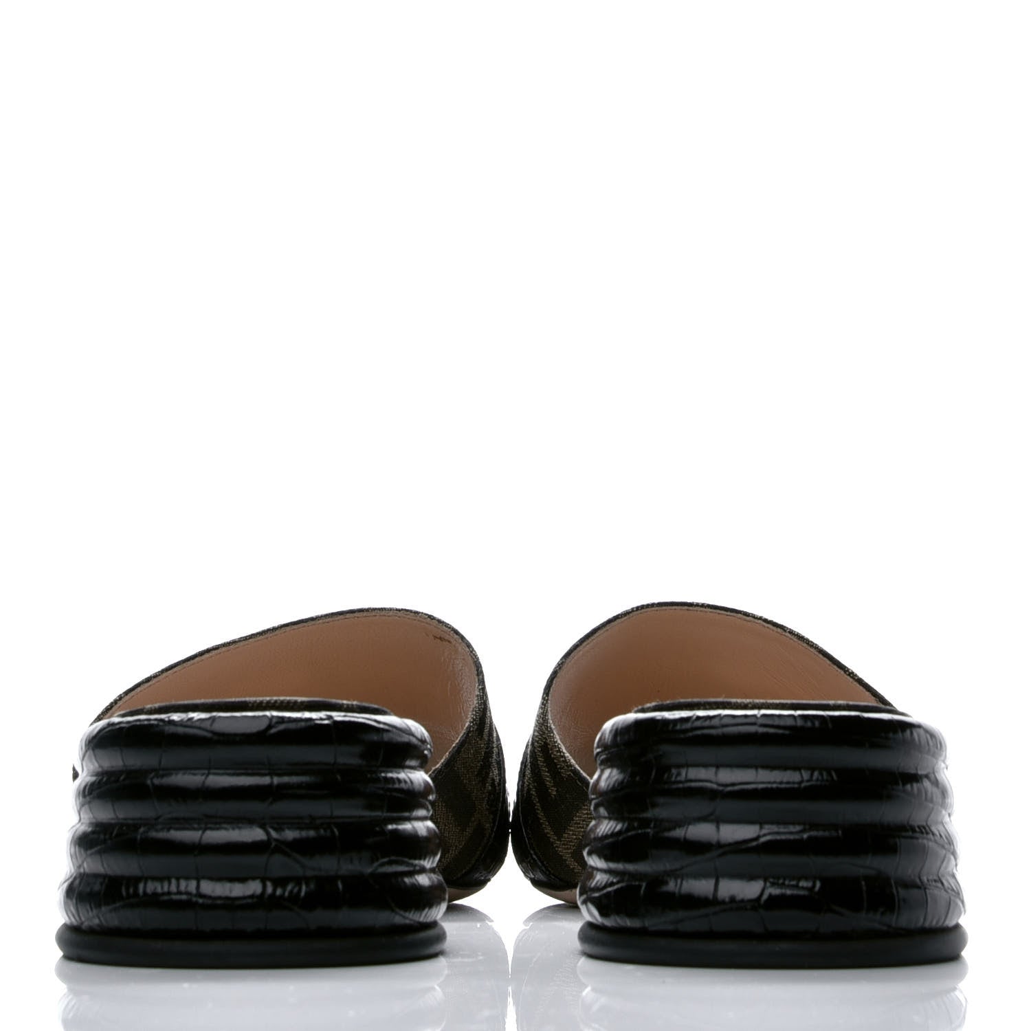 Fendi Jacquard Calfskin FF Crocodile Embossed Promenade Slide Sandals 39.5 Tobacco Moro Black 5 of 9