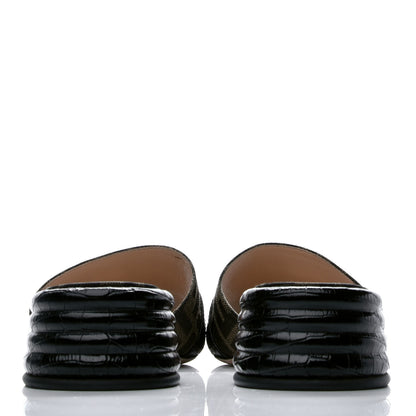Fendi Jacquard Calfskin FF Crocodile Embossed Promenade Slide Sandals 39.5 Tobacco Moro Black 5 of 9