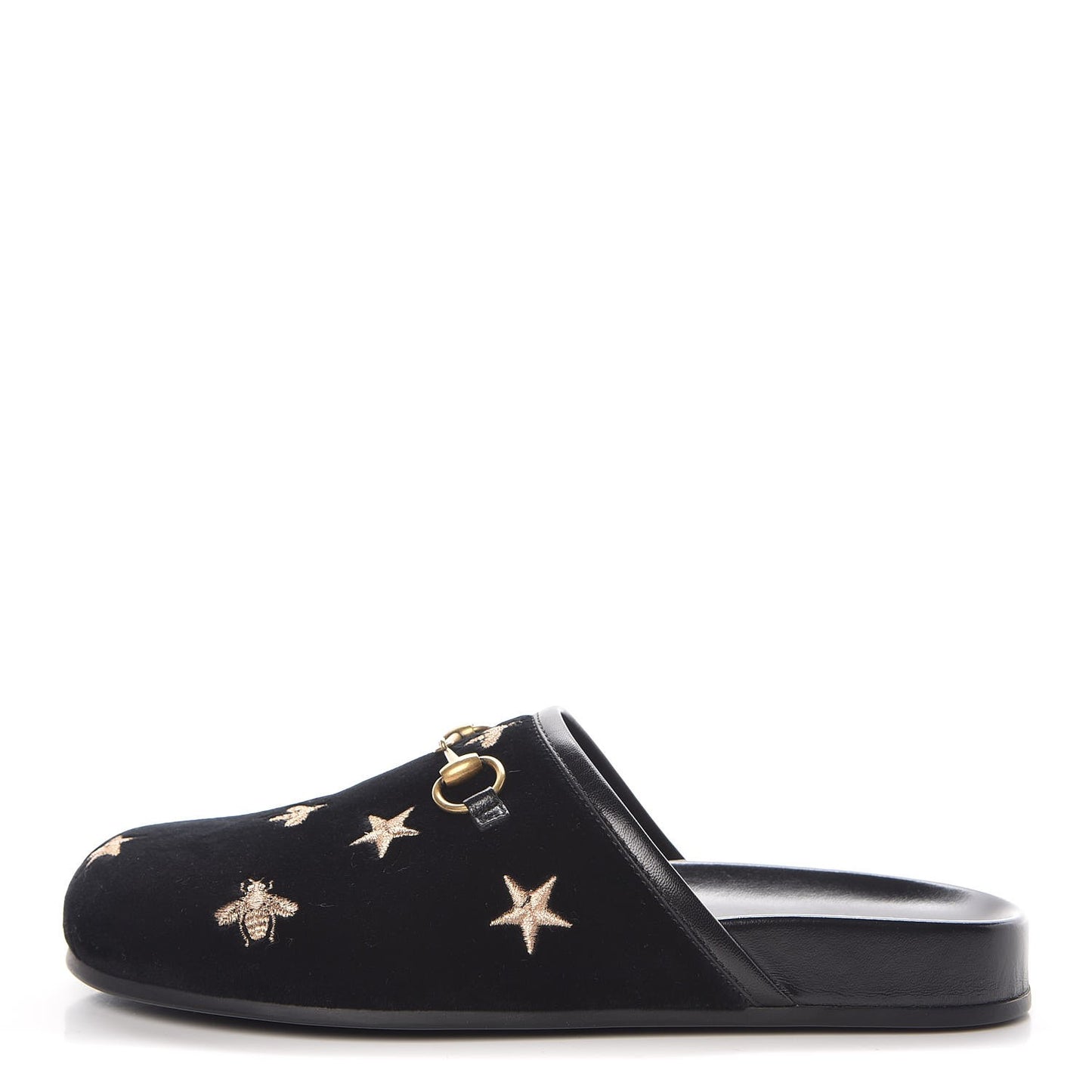 Softy Velvet Malaga Kid Bee Star Embroidered Womens Horsebit River Slippers 36 Black