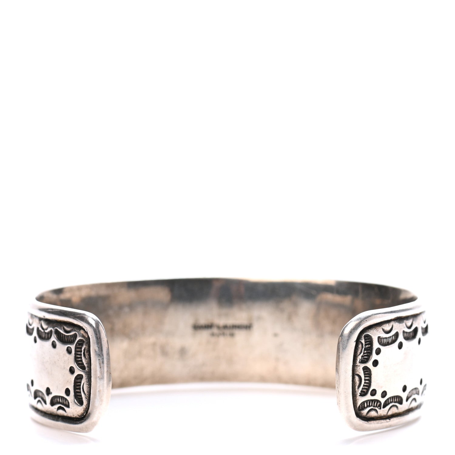 Saint Laurent Brass Textured Turquoise Cuff Bracelet Silver 3 of 4