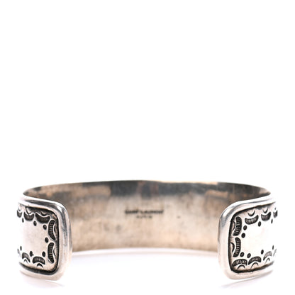 Saint Laurent Brass Textured Turquoise Cuff Bracelet Silver 3 of 4