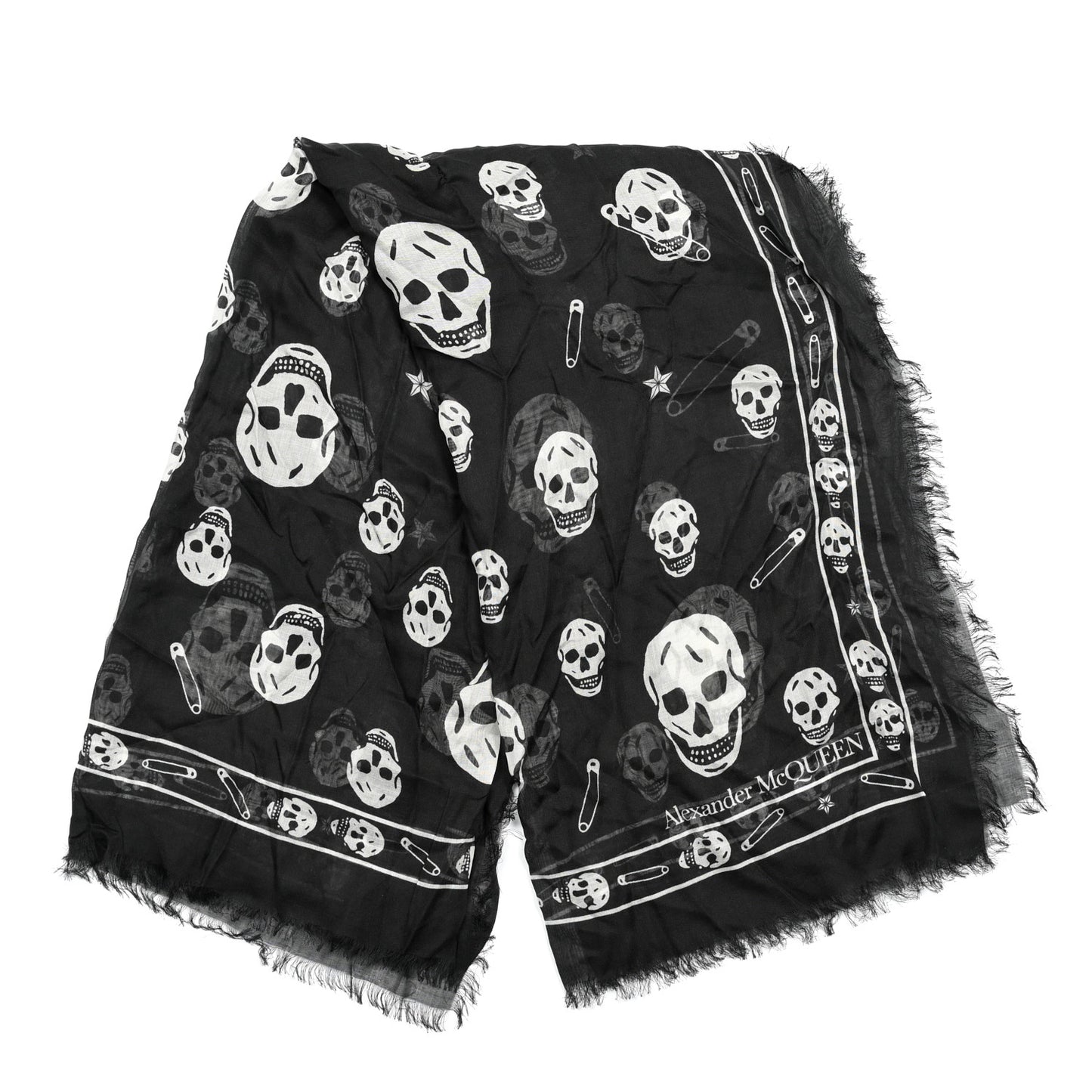 Silk Chiffon Punk Skull Scarf Black Ivory