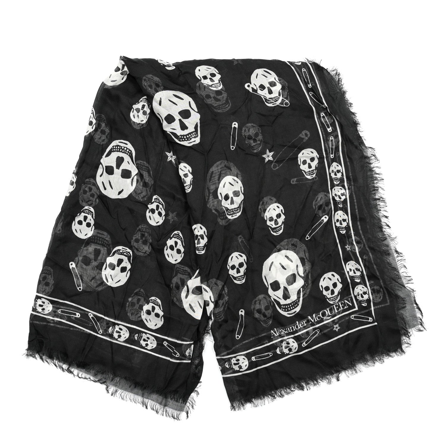 Alexander McQueen Silk Chiffon Punk Skull Scarf Black Ivory 2 of 4