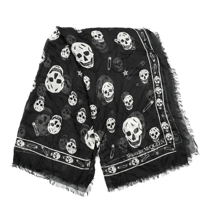 Alexander McQueen Silk Chiffon Punk Skull Scarf Black Ivory 2 of 4