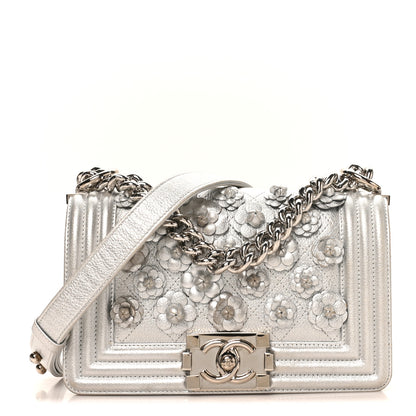 Chanel Metallic Calfskin Camellia Quilted Small Boy Flap Silver 1 of 10