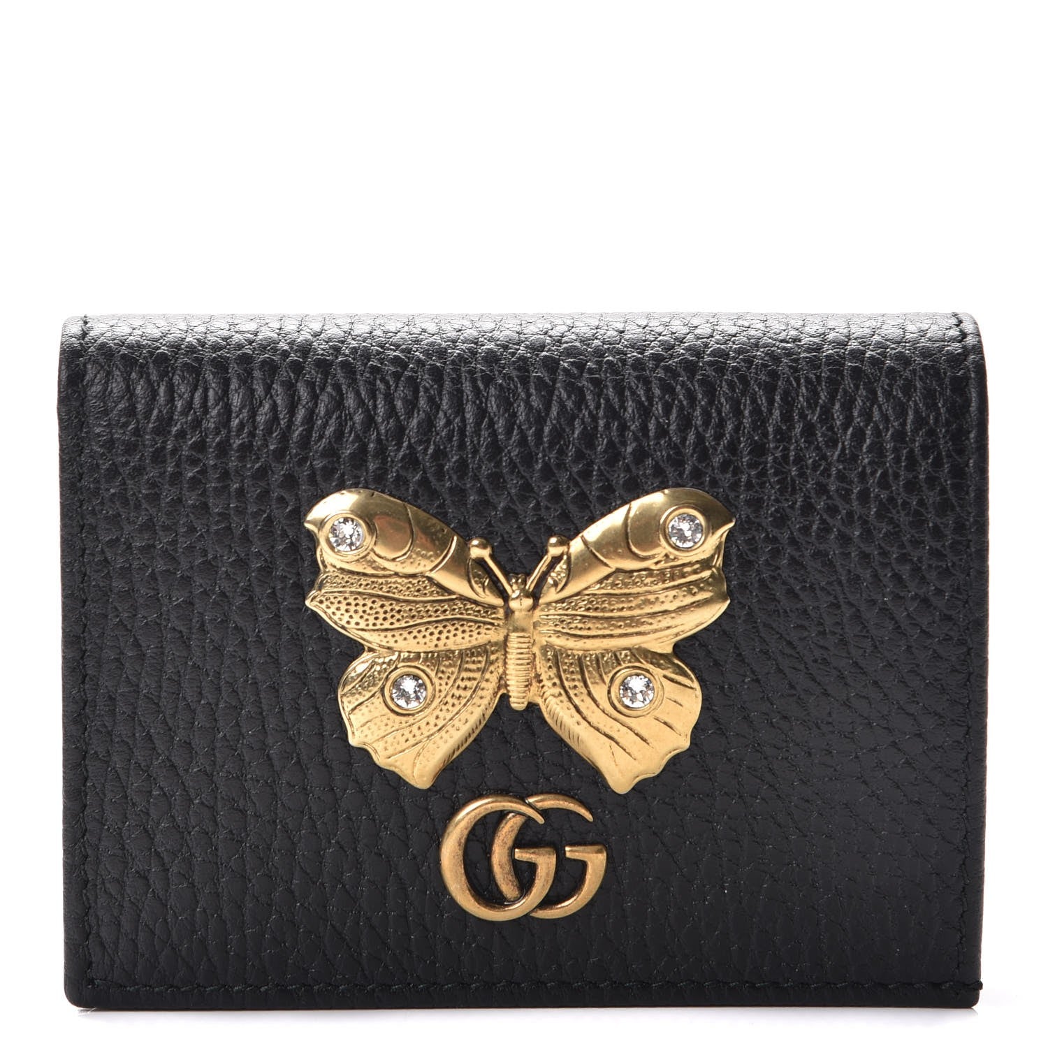 Gucci Pebbled Calfskin Butterfly Card Case Black 1 of 8