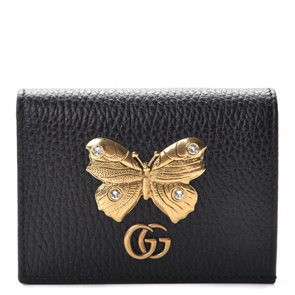 Gucci Pebbled Calfskin Butterfly Card Case Black 1 of 8