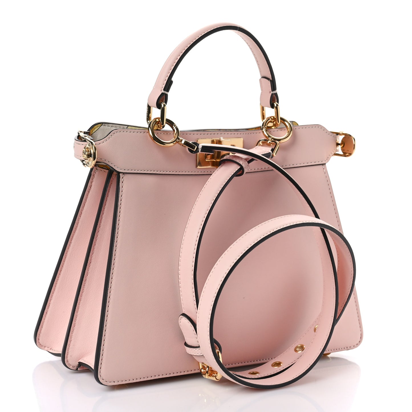 X VERSACE Vitello Seta Nappa Fendace FF Baroque Small Peekaboo I SEE U Satchel Rosa Confetto White Gold