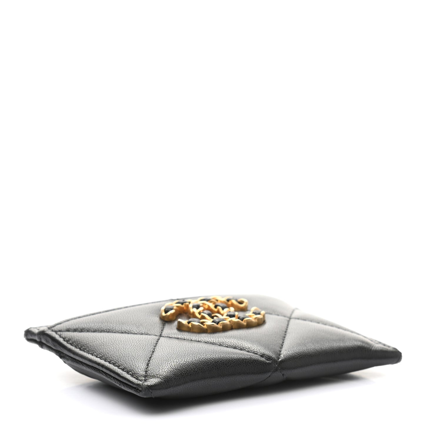 Lambskin Quilted Chanel 19 Card Holder Black