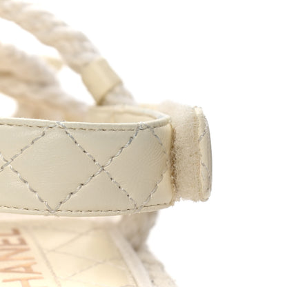 Chanel Cord Lambskin Quilted Logo Sandals 38 Ivory 10 of 11