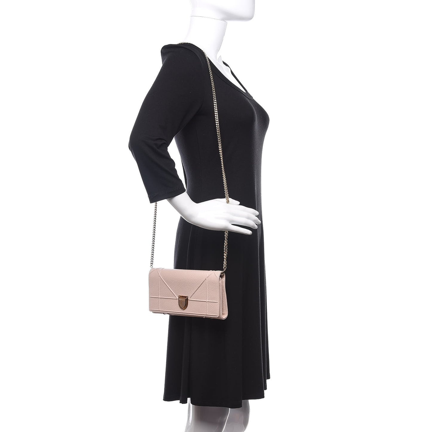Grained Calfskin Diorama Croisiere Chain Wallet Rose Poudre