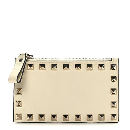 Valentino Garavani Calfskin Rockstud Coin Case Card Holder Light Ivory 1 of 7