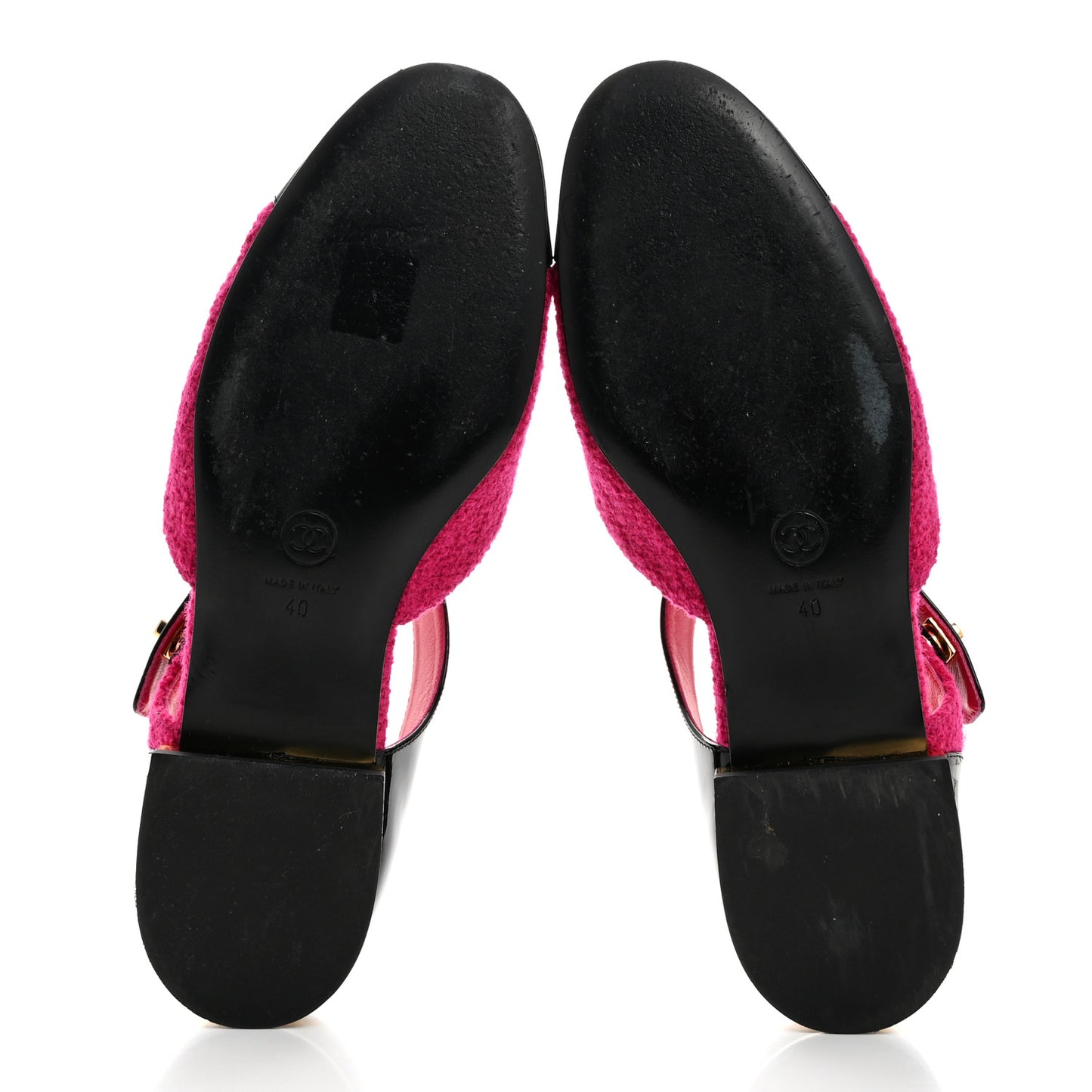Tweed Patent Cap Toe Ballerina Flats 40 Dark Pink Black