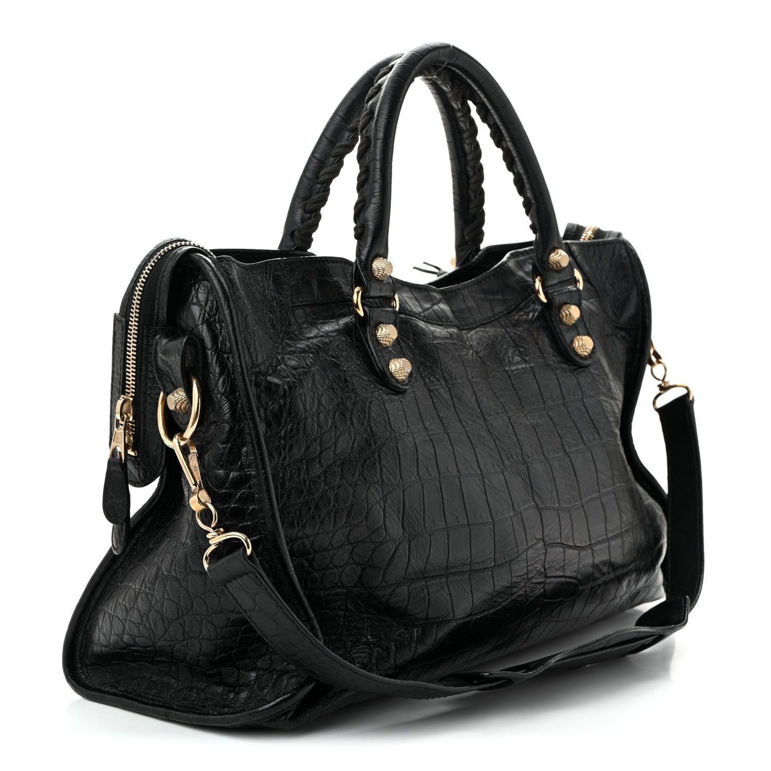 Balenciaga Calfskin Crocodile Embossed Giant 12 Gold Hardware City Black 4 of 11