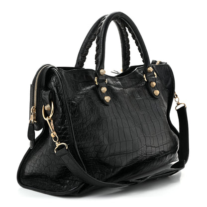 Balenciaga Calfskin Crocodile Embossed Giant 12 Gold Hardware City Black 4 of 11
