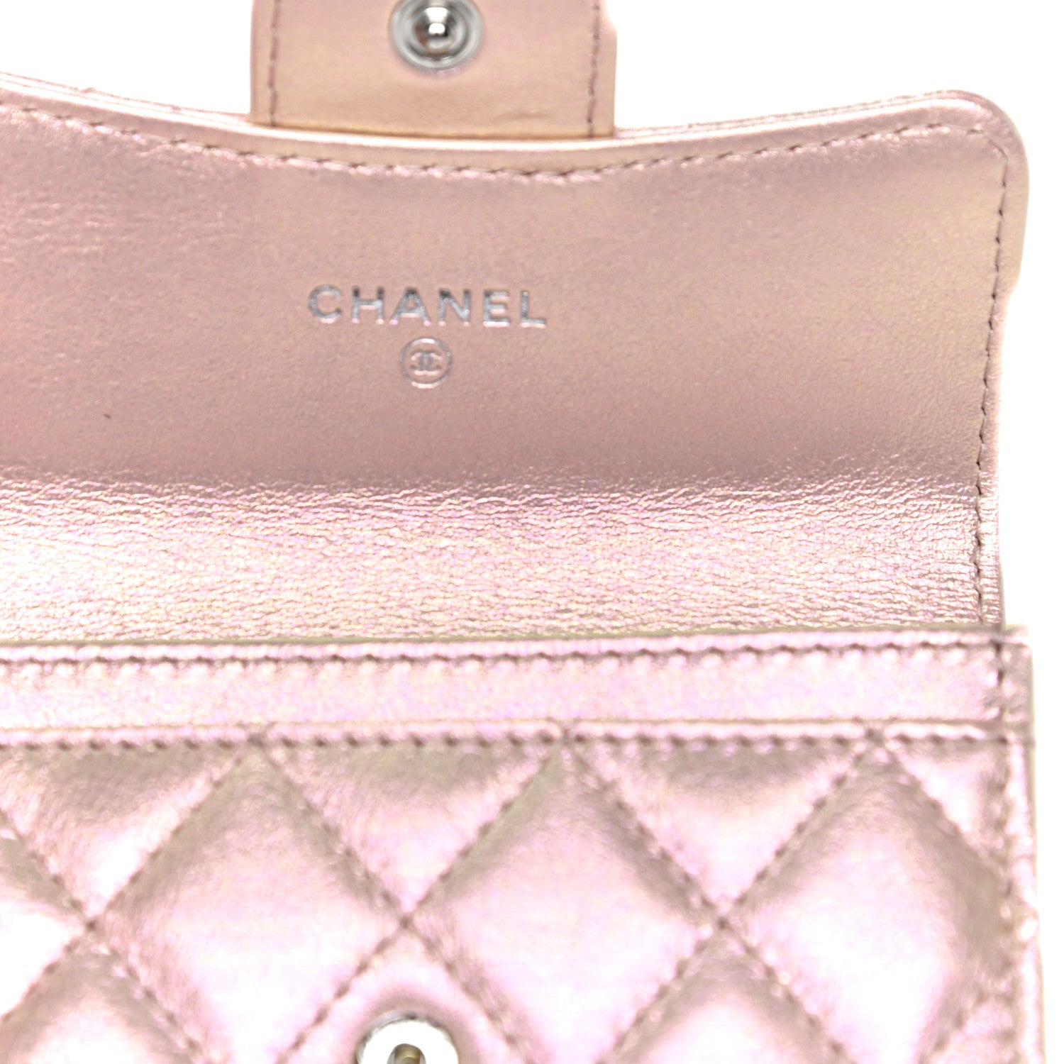 Chanel Iridescent Calfskin Quilted Flap Card Holder Wallet Pink 14 of 18